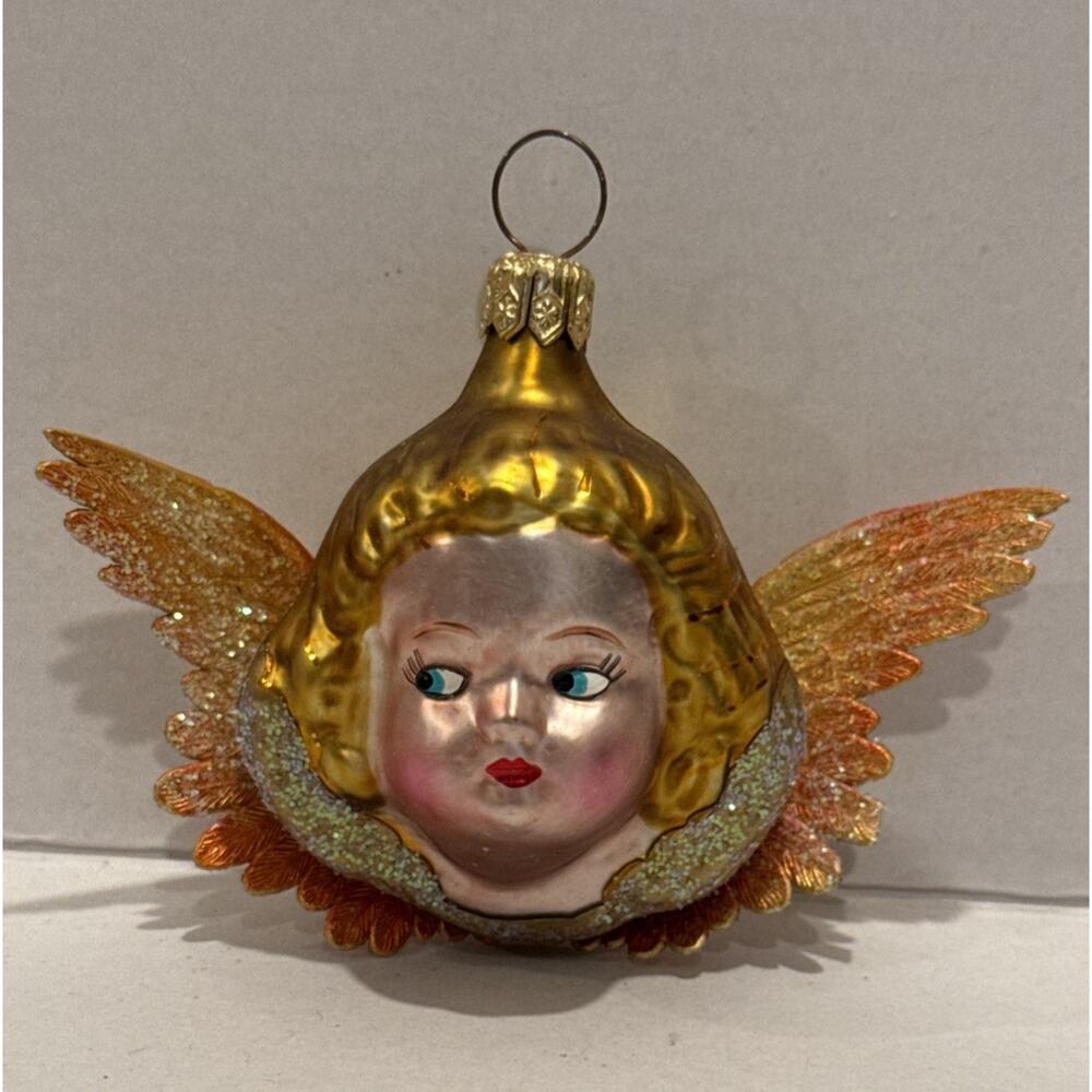 CHRISTOPHER RADKO CHERUB 3" ANGEL ORNAMENT GOLD‎ RARE VINTAGE CHRISTMAS